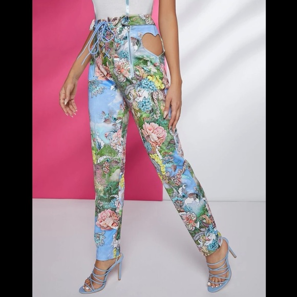 SHEIN | Floral Print Heart Cut Out Pants - Picture 2 of 7